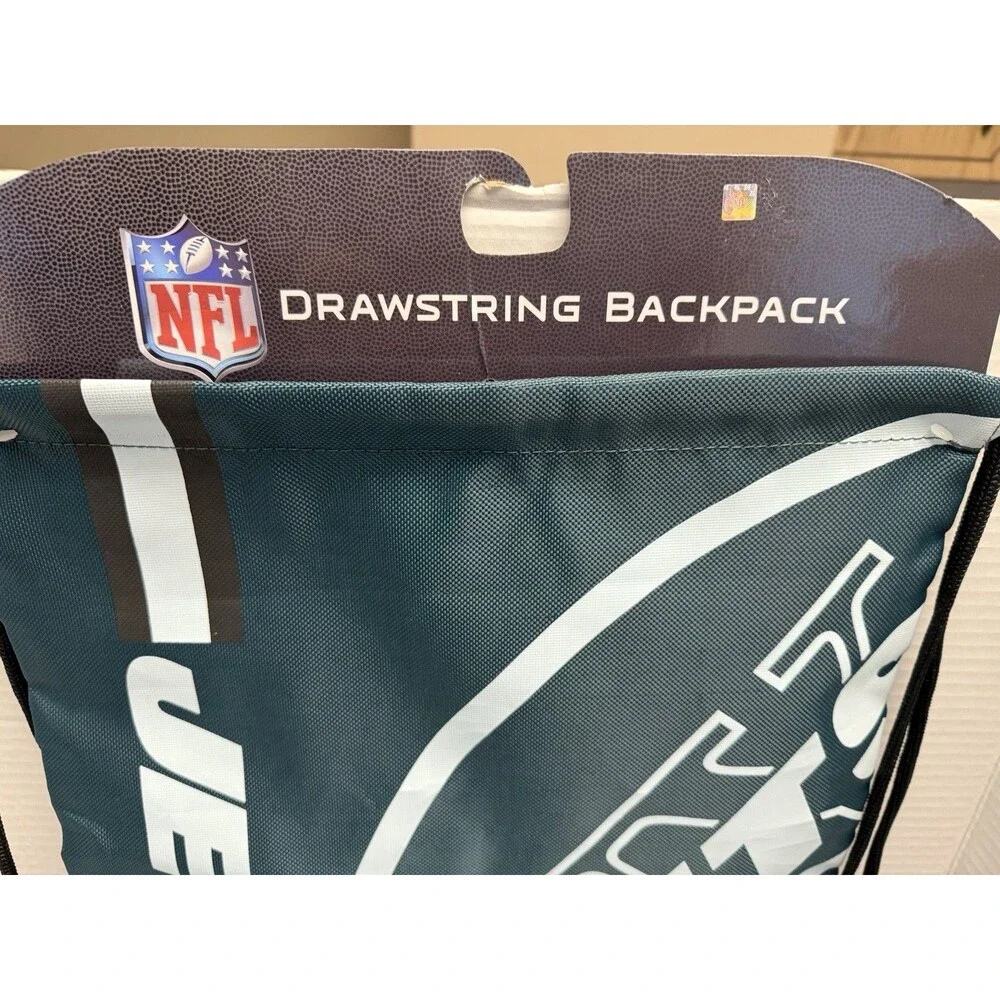 New York NY JETS Drawstring Backpack Tote BAG NEW Green & White with Logo New